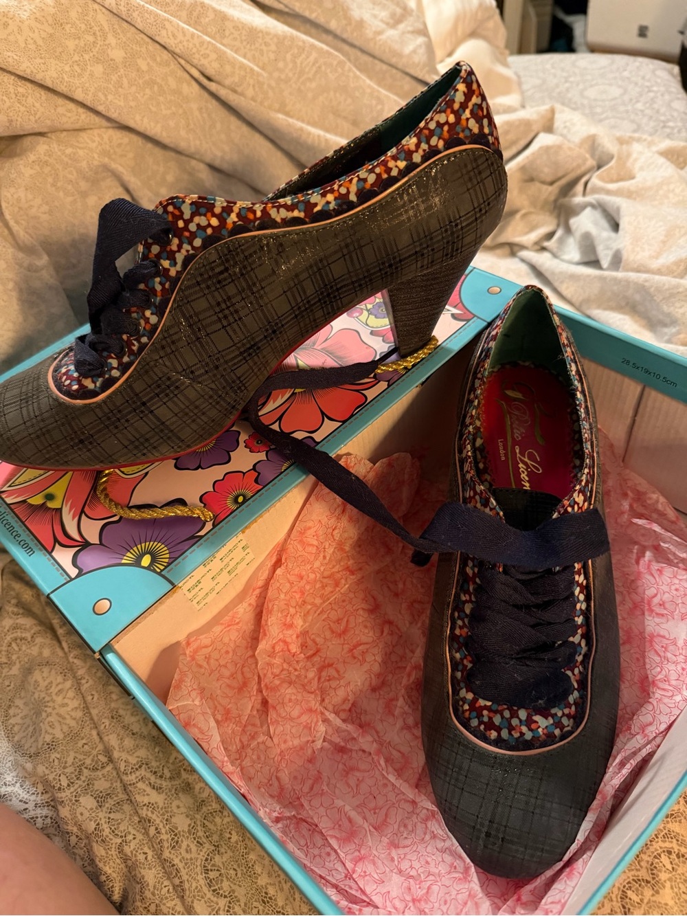 Poetic License /irregular choice Navy Plaid Heeled Oxfords with Multicolor Trim - Picture 7 of 7